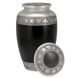 Suits of the Cards Black Cremation Urn - Poker Adult Urn - Tribute Wreath™ - Pro Diamond Engraving