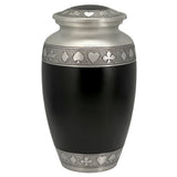 Suits of the Cards Black Cremation Urn - Poker Adult Urn - Tribute Wreath™ - Pro Diamond Engraving