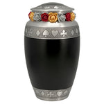 Suits of the Cards Black Cremation Urn - Poker Adult Urn - Tribute Wreath™ - Pro Diamond Engraving