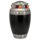Suits of the Cards Black Cremation Urn - Poker Adult Urn - Tribute Wreath™ - Pro Diamond Engraving