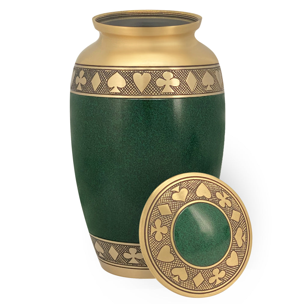 Suits of the Cards Green Cremation Urn - Poker Adult Urn - Tribute Wreath™ - Pro Diamond Engraving