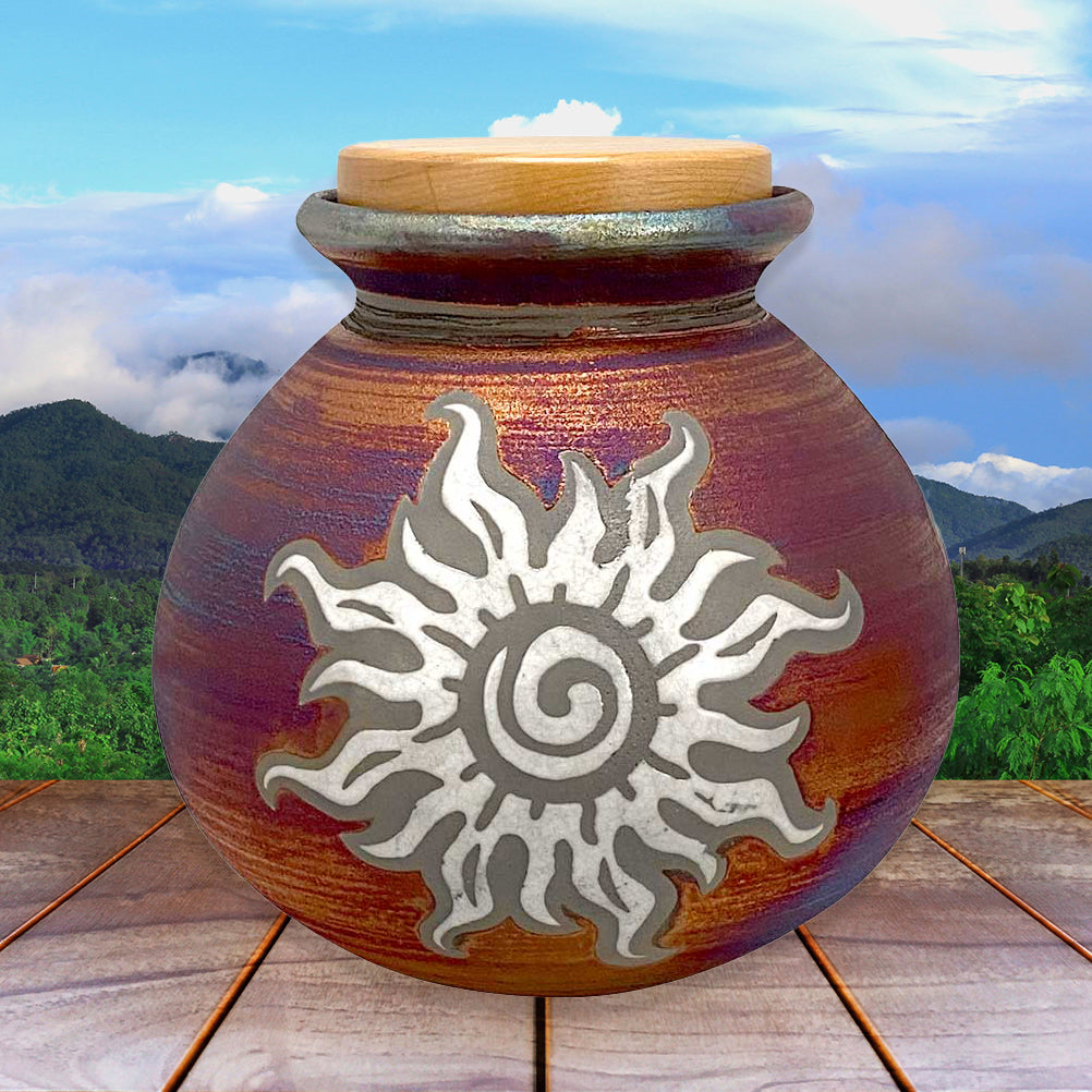 Sun Raku Cremation Adult or Medium Urn - Personalization Option