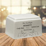 Sweet Angel Twins Cultured Marble Cream Baby Urn - Free Engraving