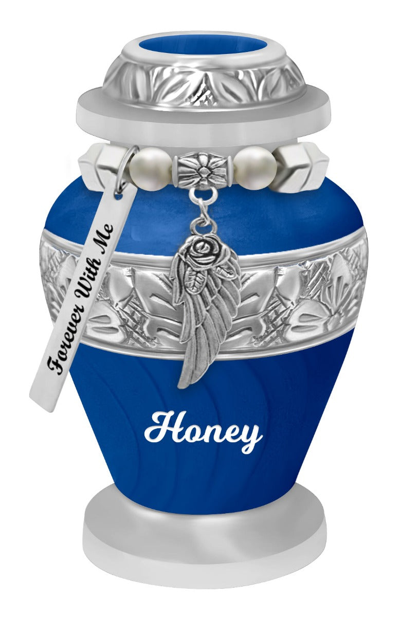 Blue Swirl Keepsake Urn - Love Charms® Option - Engraving Option