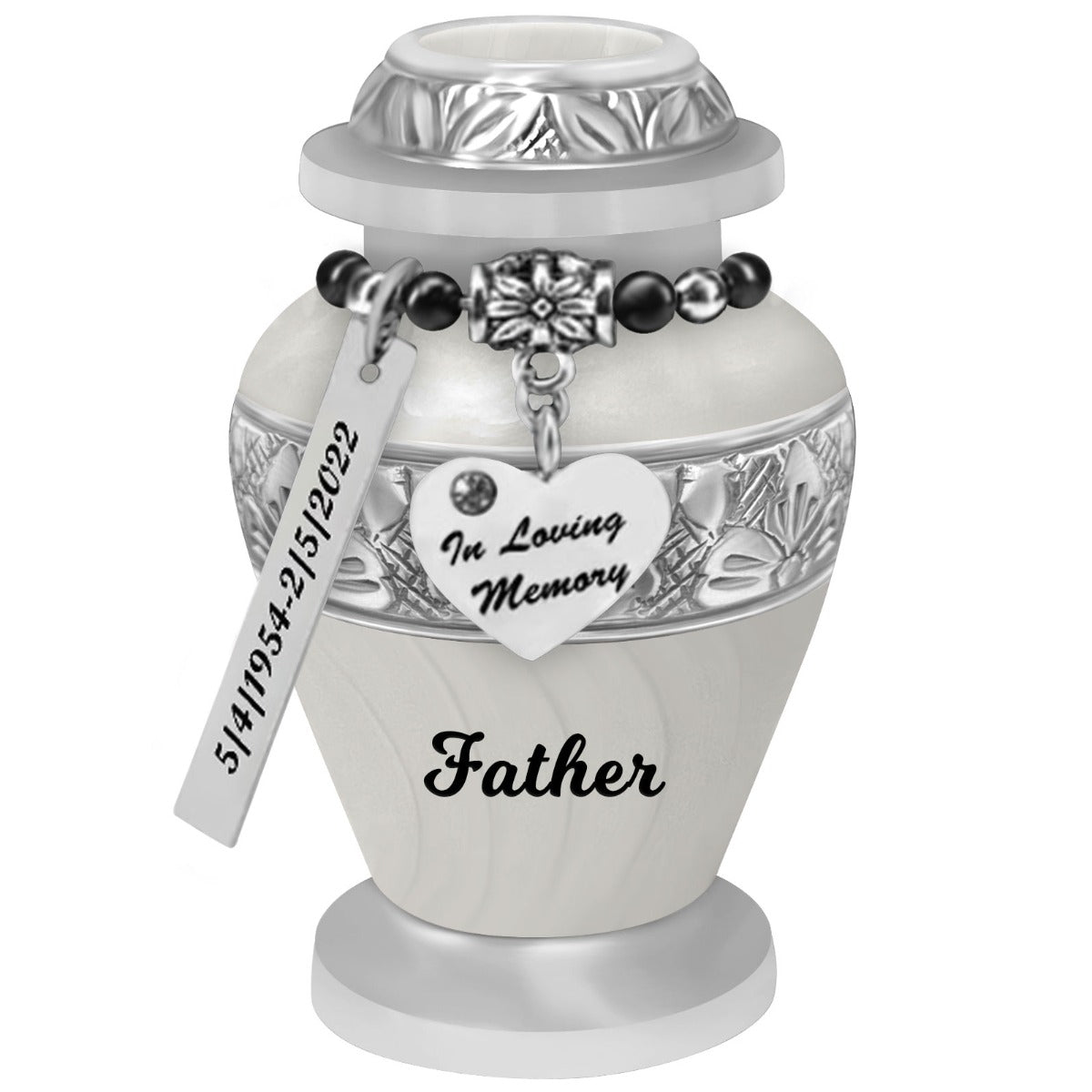 White Swirl Keepsake Urn - Love Charms® Option - Engraving Option