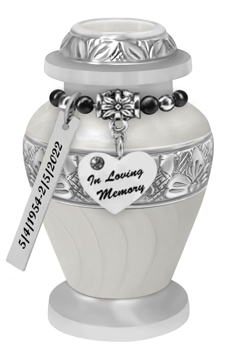 White Swirl Keepsake Urn - Love Charms® Option - Engraving Option