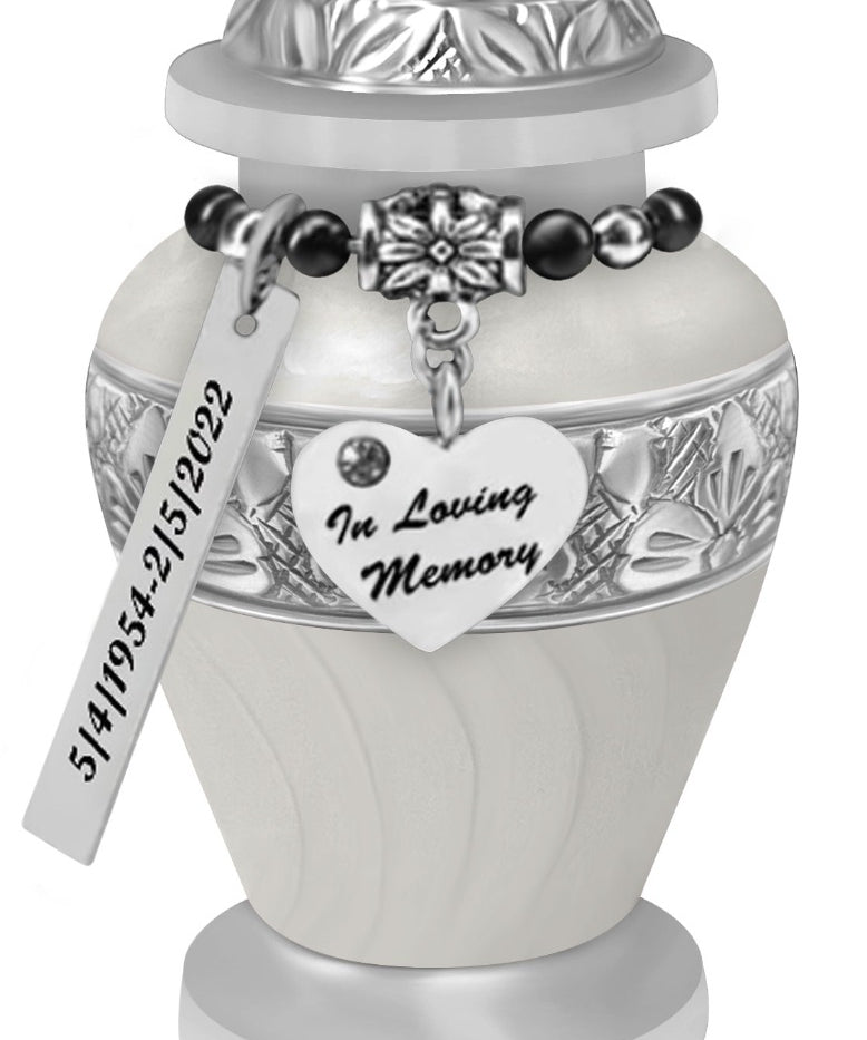 White Swirl Keepsake Urn - Love Charms® Option - Engraving Option