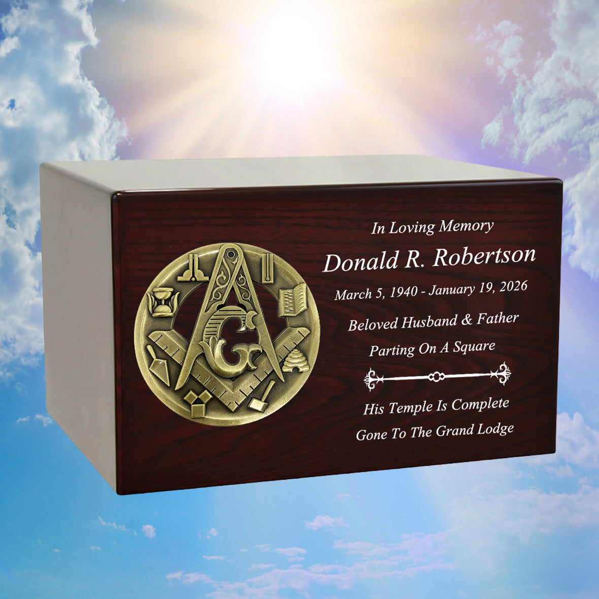 Masonic & OES Emblem Wood Cremation Urns - Free Laser Engraving