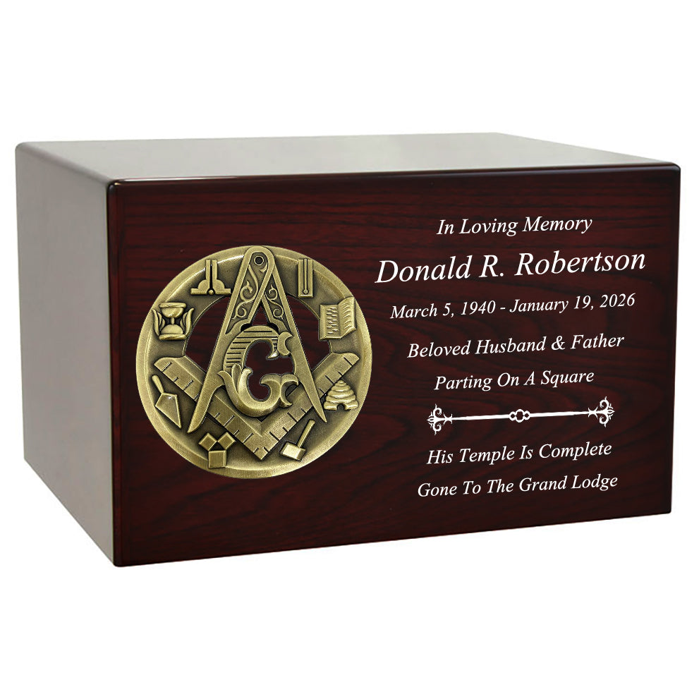 Masonic & OES Emblem Wood Cremation Urns - Free Laser Engraving