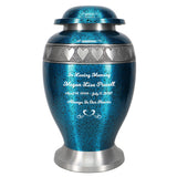 Teal Pewter Hearts Cremation Urn - Pro Diamond Engraving