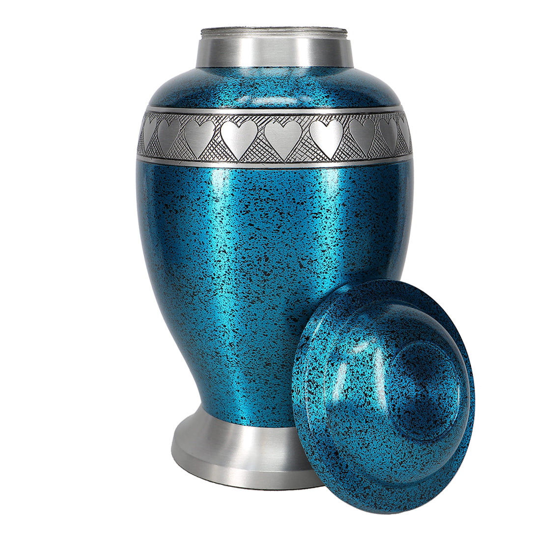 Teal Pewter Hearts Cremation Urn - Pro Diamond Engraving