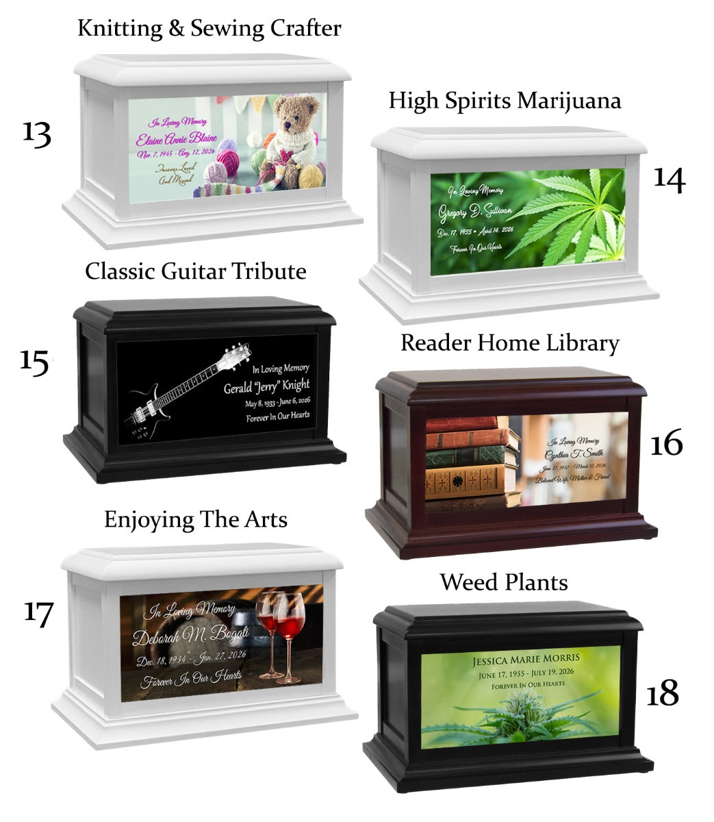 The Arts, Music, Painting, Podcaster & Weed Adult or Medium Wood Keep The Memory® Cremation Urn 