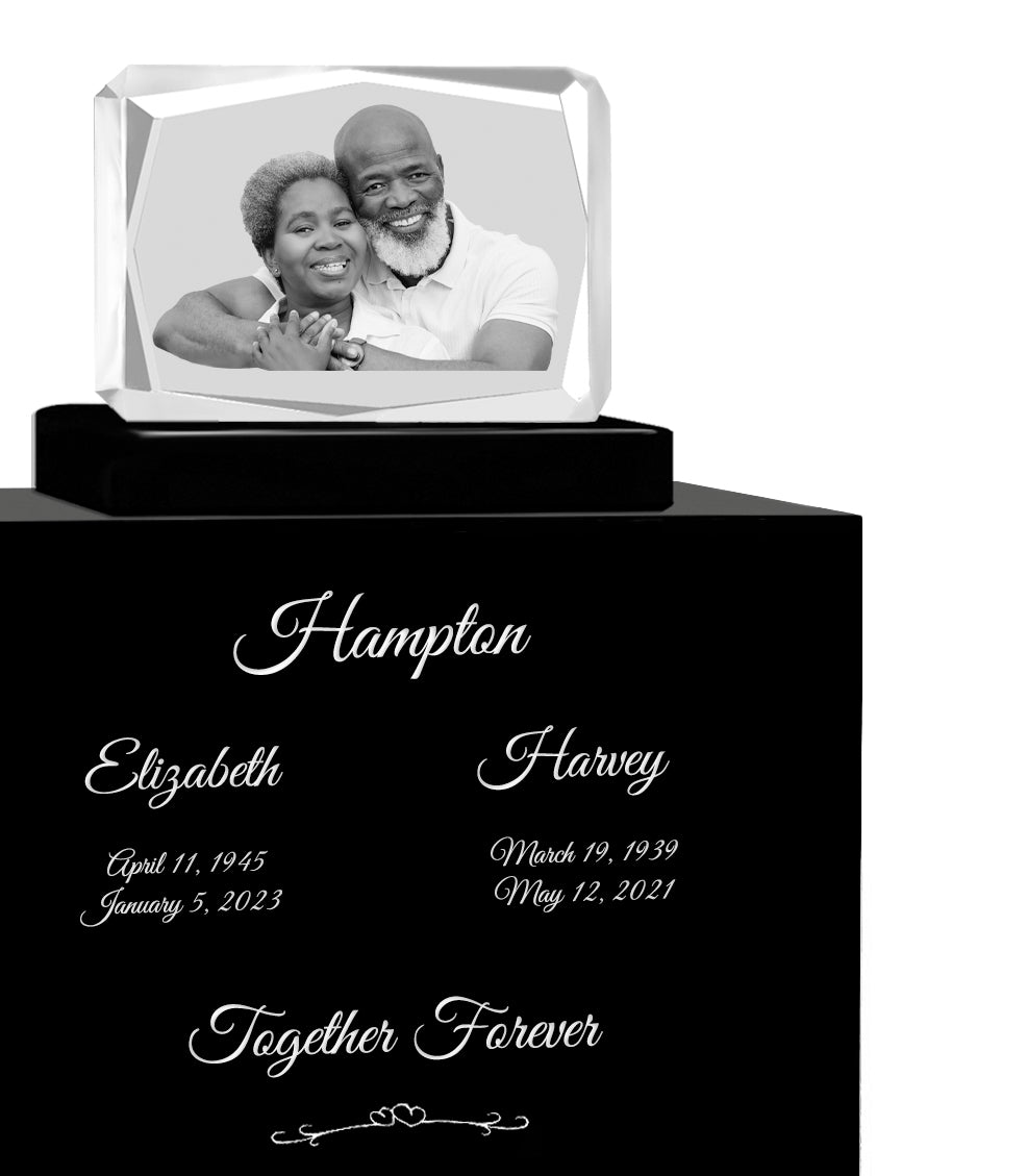 3D Ultra Faceted Rectangle Crystal Companion Wood Urn - For Two