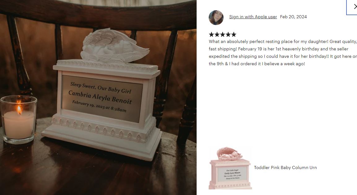 Toddler Pink Baby Column Urn - Free Engraving