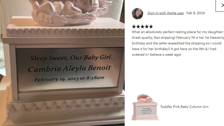 Toddler Pink Baby Column Urn - Free Engraving