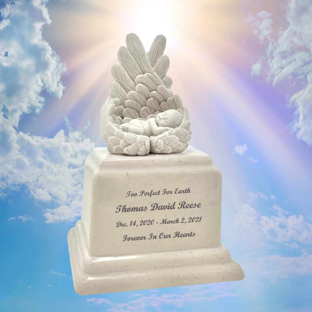 Too Perfect For Earth Cream Cultured Marble Baby Urn - Handmade USA Urn