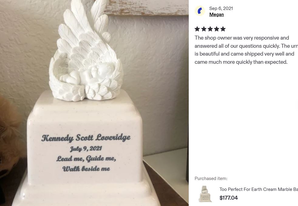 Too Perfect For Earth Cream Cultured Marble Baby Urn - Handmade USA Urn