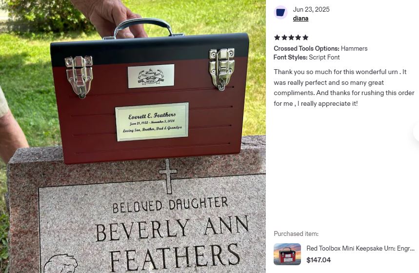 Toolbox Red Adult Cremation Urn -  Free Crossed Wrenches or Hammers Plate