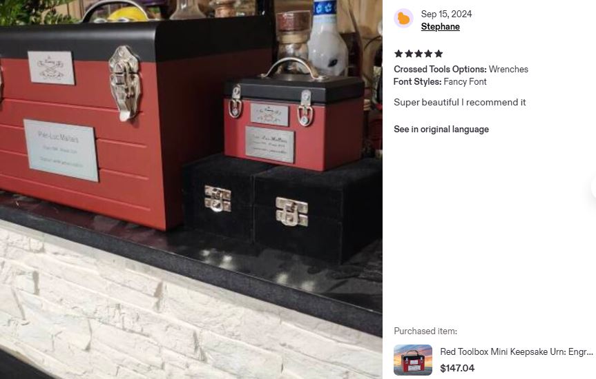 Toolbox Red Adult Cremation Urn -  Free Crossed Wrenches or Hammers Plate