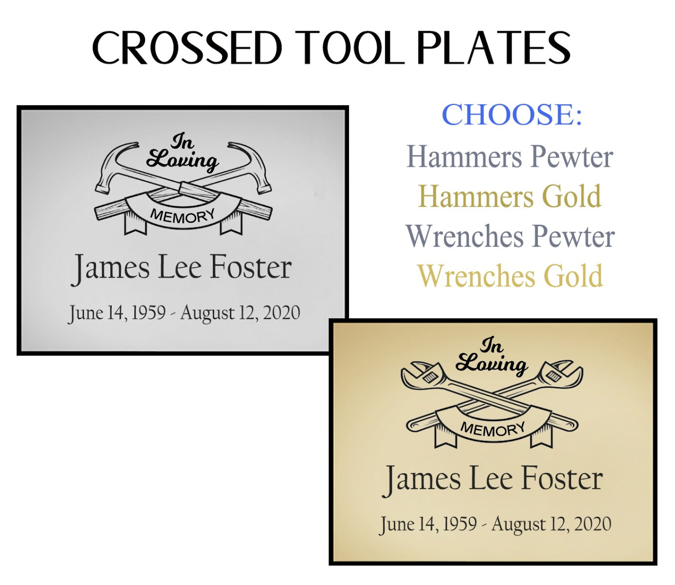Crossed Tool Name Plates For Cremation Urns