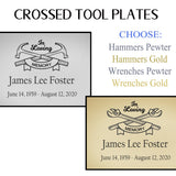 Crossed Tool Name Plates For Cremation Urns