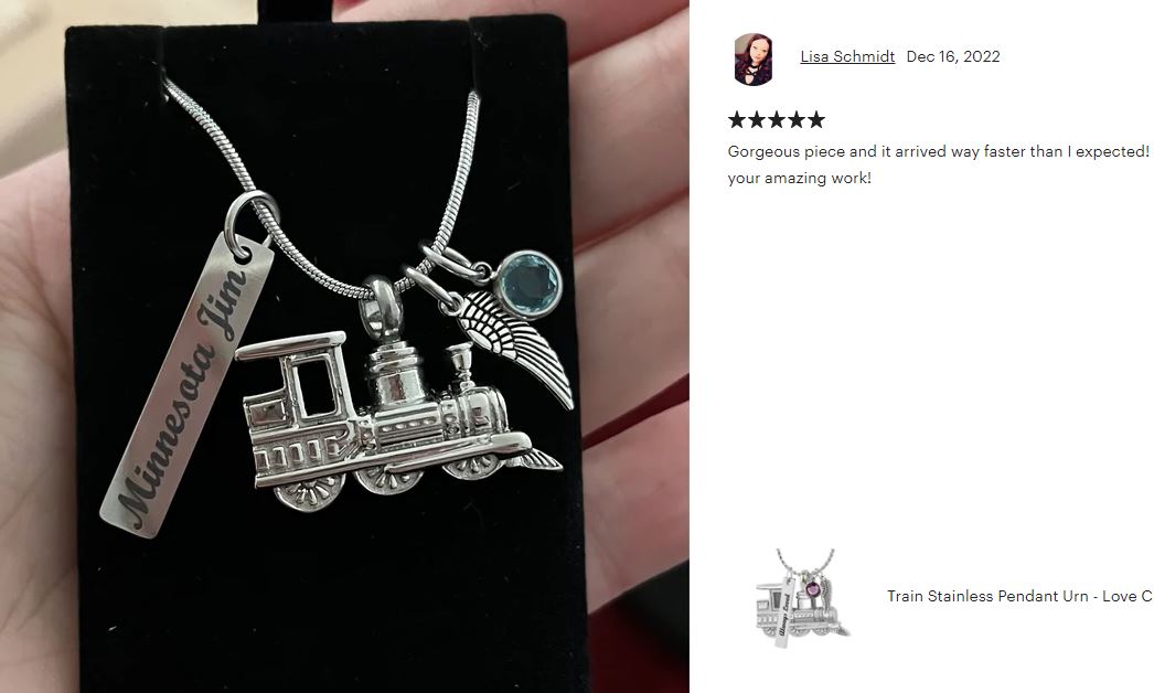 Train Stainless Pendant Urn - Love Charms™ Option