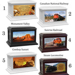 Trains, Farming, Cowboys, Animals, Natural Parks Adult or Medium Wood Keep The Memory® Cremation Urn