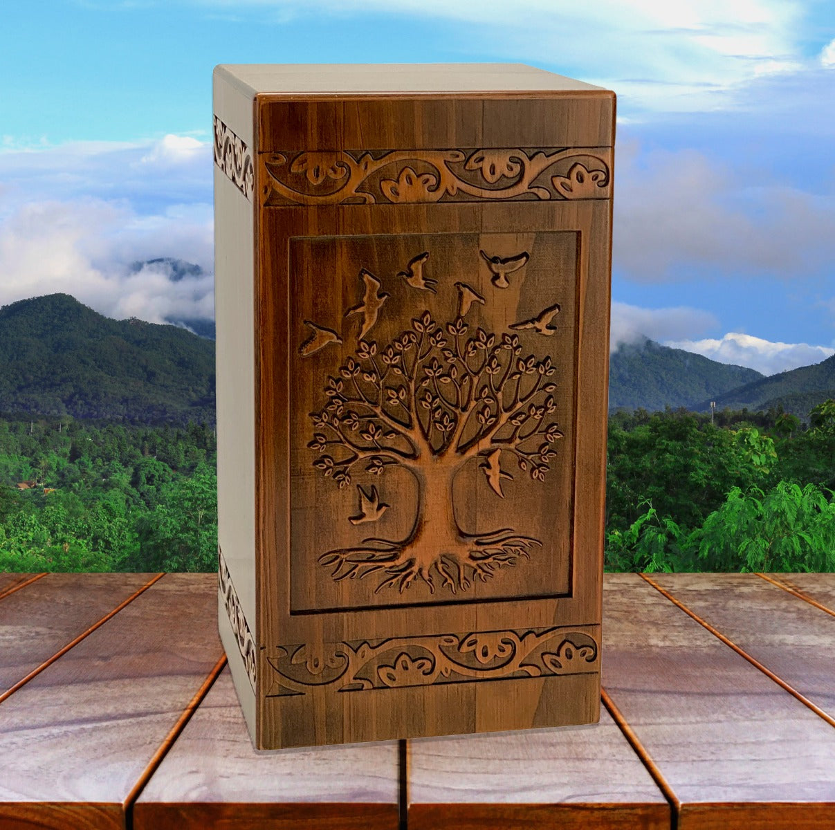 Tree Of Life Carved Adult Cremation Urn - Free Engraving - Free Shipping