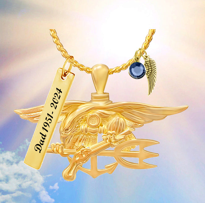 Navy Seal Trident Gold Cremation Jewelry Urn - Love Charms® Option