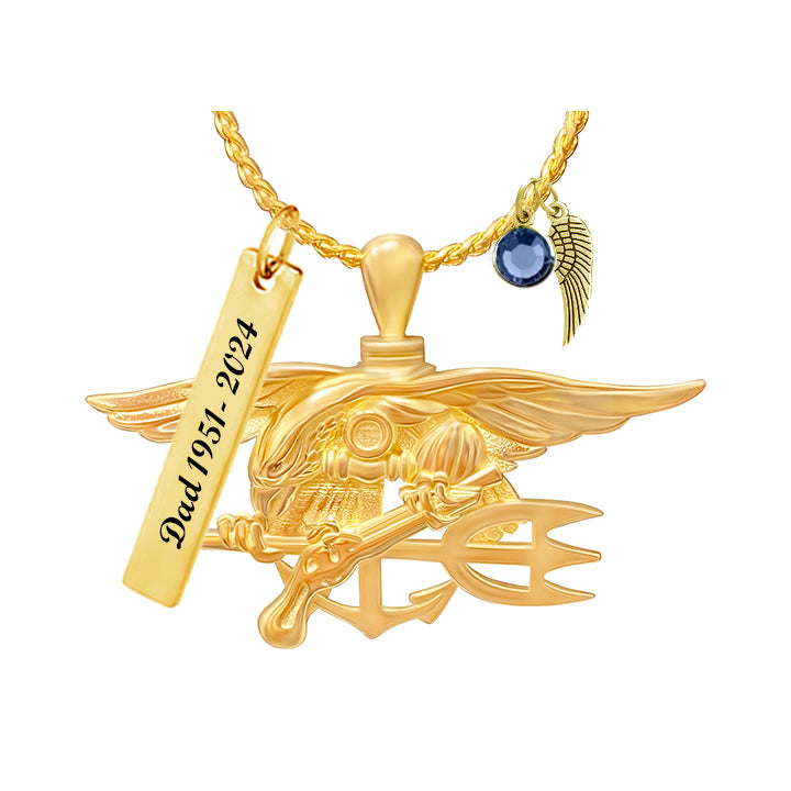Navy Seal Trident Gold Cremation Jewelry Urn - Love Charms® Option