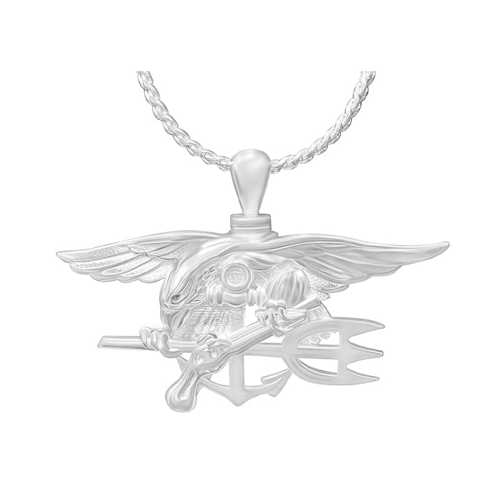 Navy Seal Trident Silver Cremation Jewelry Urn - Love Charms® Option