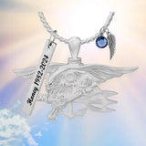Navy Seal Trident Silver Cremation Jewelry Urn - Love Charms® Option