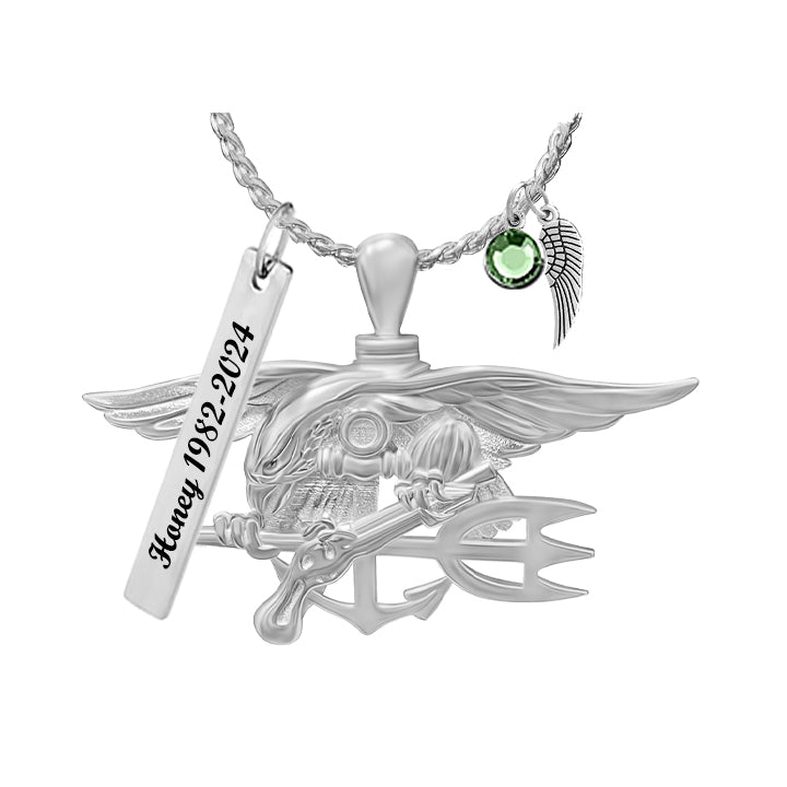 Navy Seal Trident Stainless Cremation Jewelry Urn - Love Charms® Option
