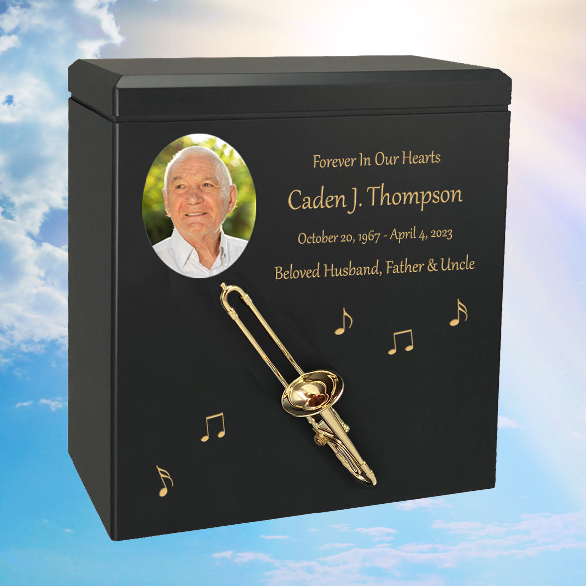 Trombone Wood Adult Cremation Urn - Miniature Trombone - Photo Option