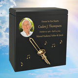 Trombone Wood Adult Cremation Urn - Miniature Trombone - Photo Option