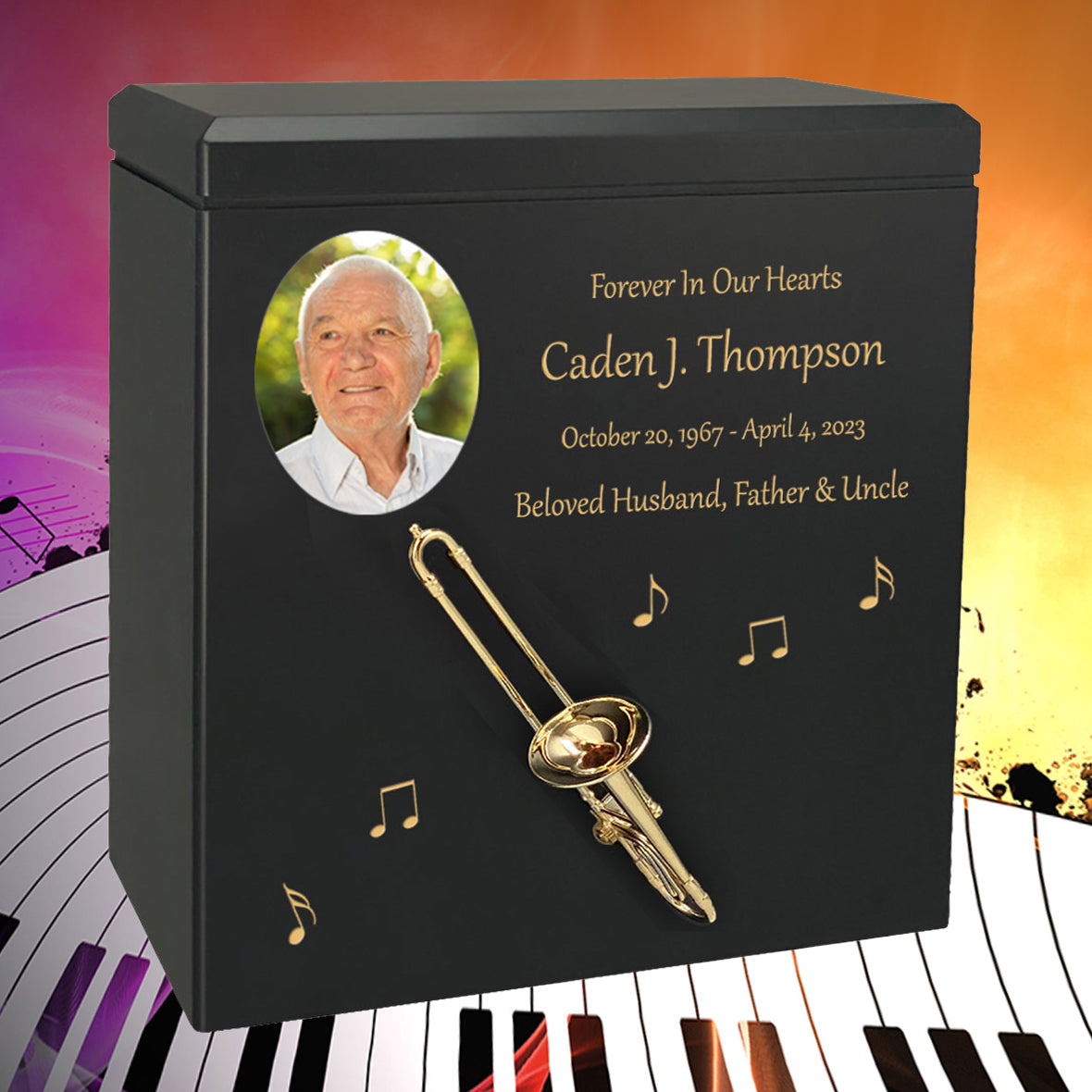 Trombone Wood Adult Cremation Urn - Miniature Trombone - Photo Option