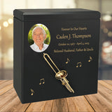 Trombone Wood Adult Cremation Urn - Miniature Trombone - Photo Option