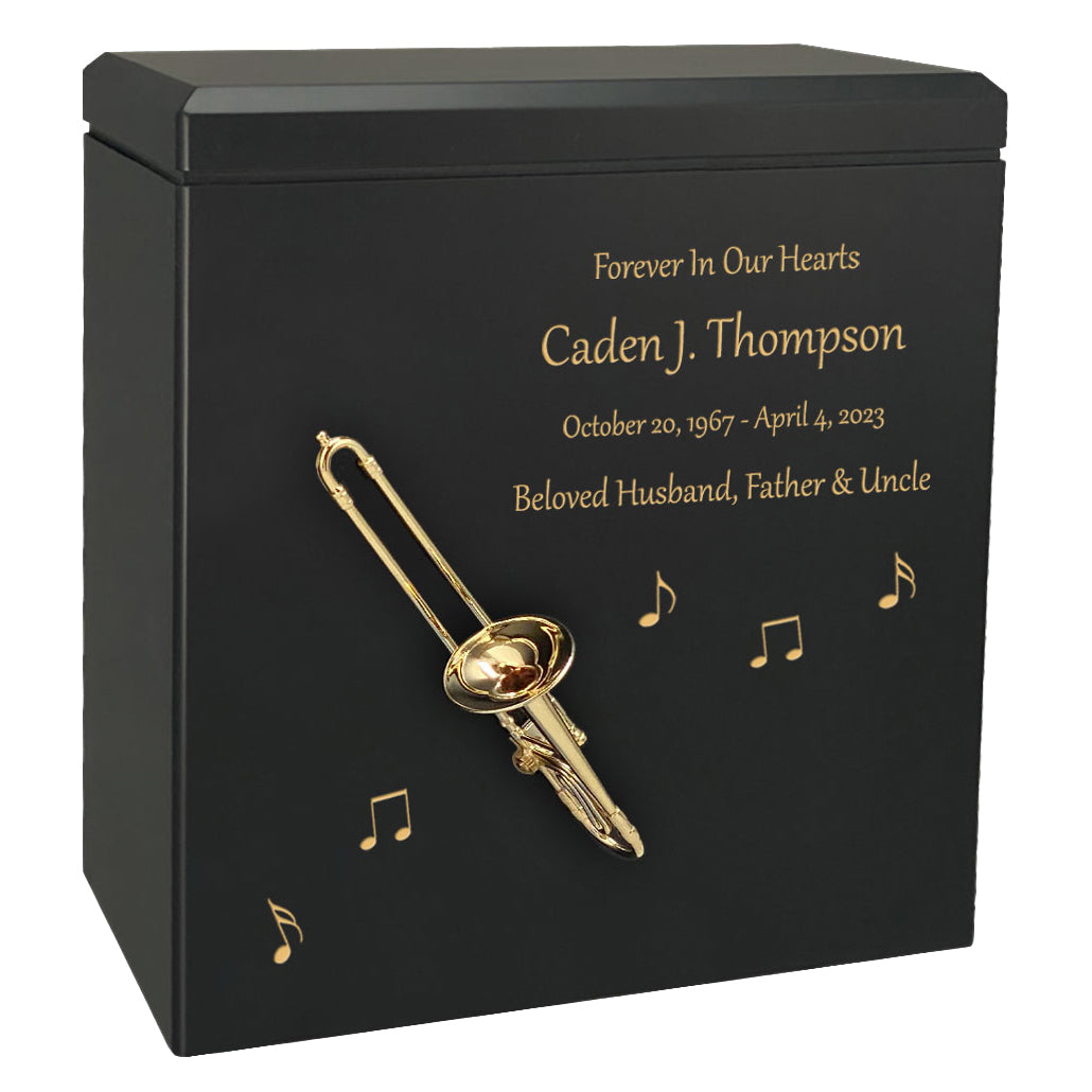 Trombone Wood Adult Cremation Urn - Miniature Trombone - Photo Option