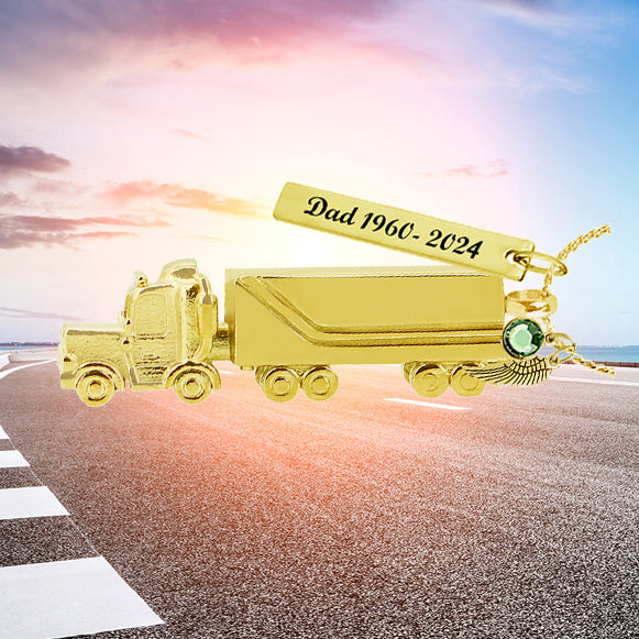 18 Wheeler Semi Truck Gold Pendant Urn - Love Charms® Option 