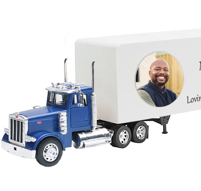 Trailer Cremation Urn & Peterbilt 379 Blue Truck Décor