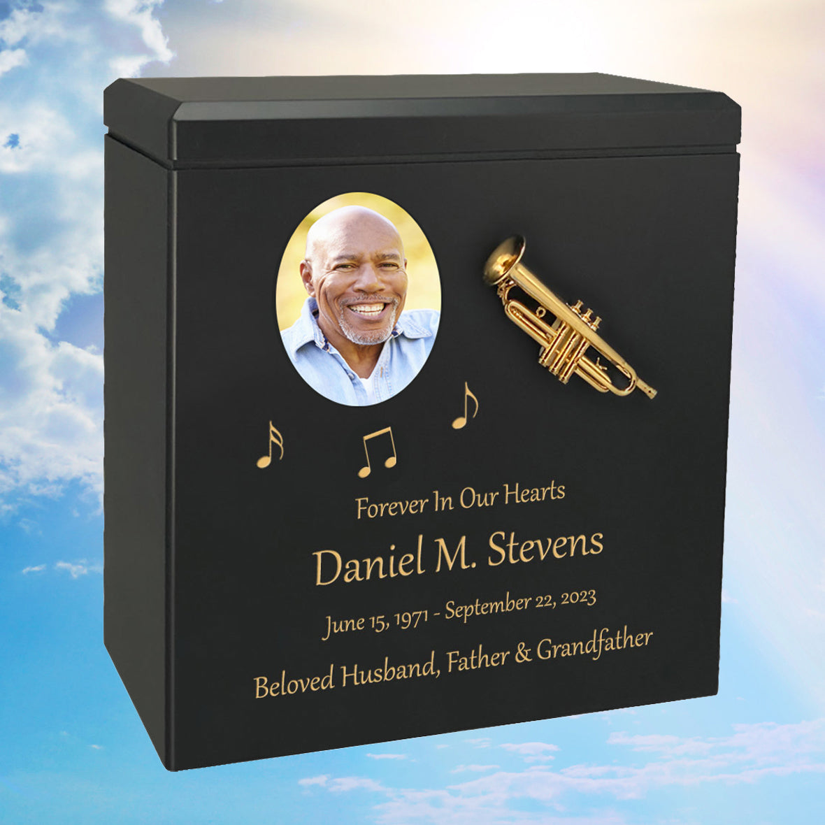 Trumpet Wood Adult Cremation Urn - Miniature Trumpet - Photo Option