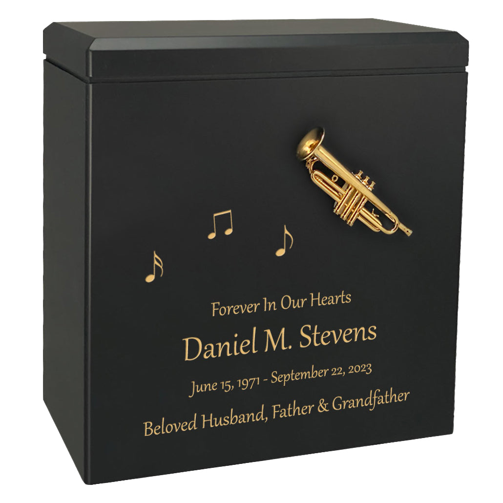 Trumpet Wood Adult Cremation Urn - Miniature Trumpet - Photo Option