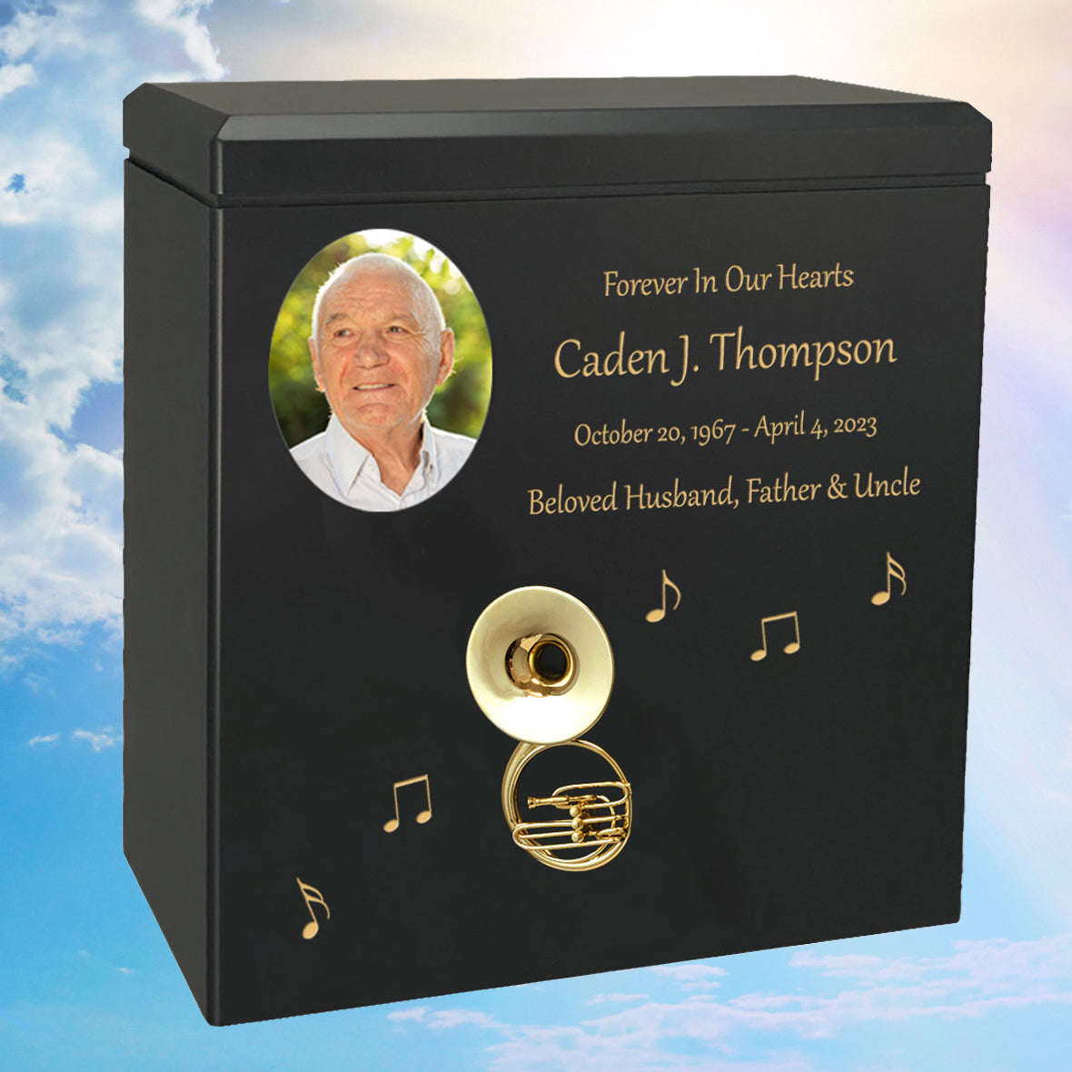 Tuba or Sousaphone Wood Adult Cremation Urn - Miniature Tuba or Sousaphone - Photo Option