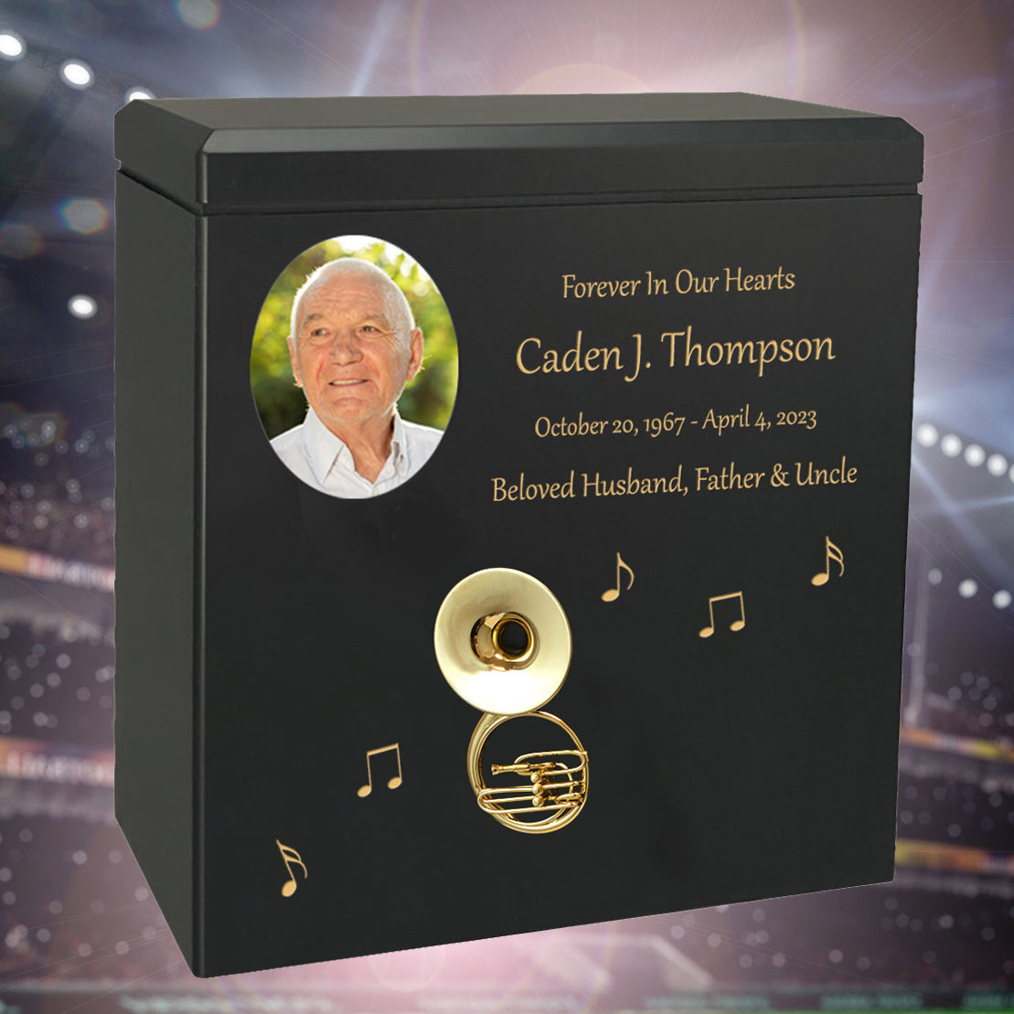 Tuba or Sousaphone Wood Adult Cremation Urn - Miniature Tuba or Sousaphone - Photo Option