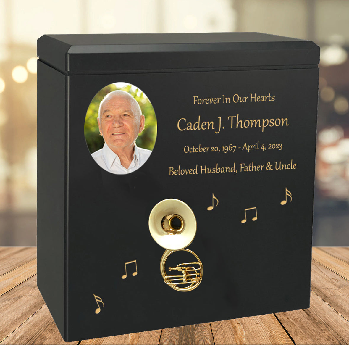 Tuba or Sousaphone Wood Adult Cremation Urn - Miniature Tuba or Sousaphone - Photo Option