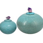 Peace & Love Turquoise Purple Crystal Raku Cremation Adult or Medium Urn - Personalization Option