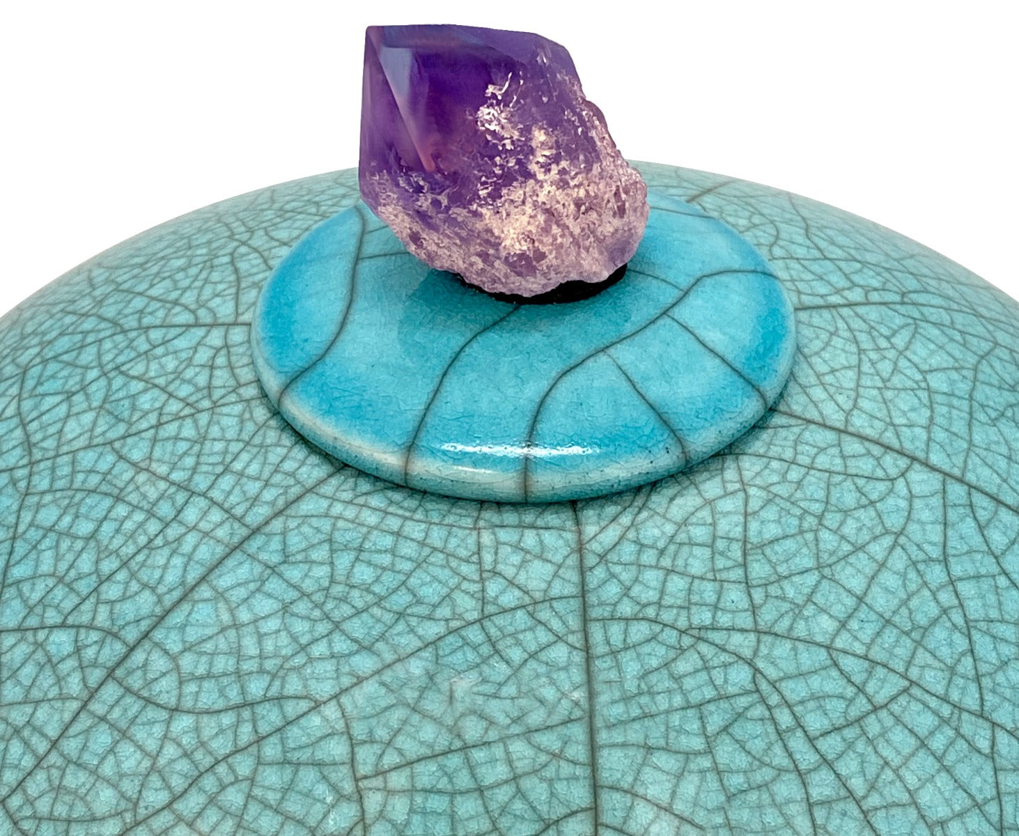 Peace & Love Turquoise Purple Crystal Raku Cremation Adult or Mini Urn - Personalization Option