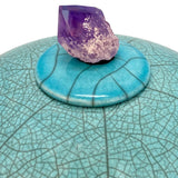 Peace & Love Turquoise Purple Crystal Raku Cremation Adult or Mini Urn - Personalization Option