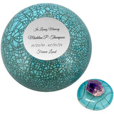 Peace & Love Turquoise Purple Crystal Raku Cremation Adult or Mini Urn - Personalization Option