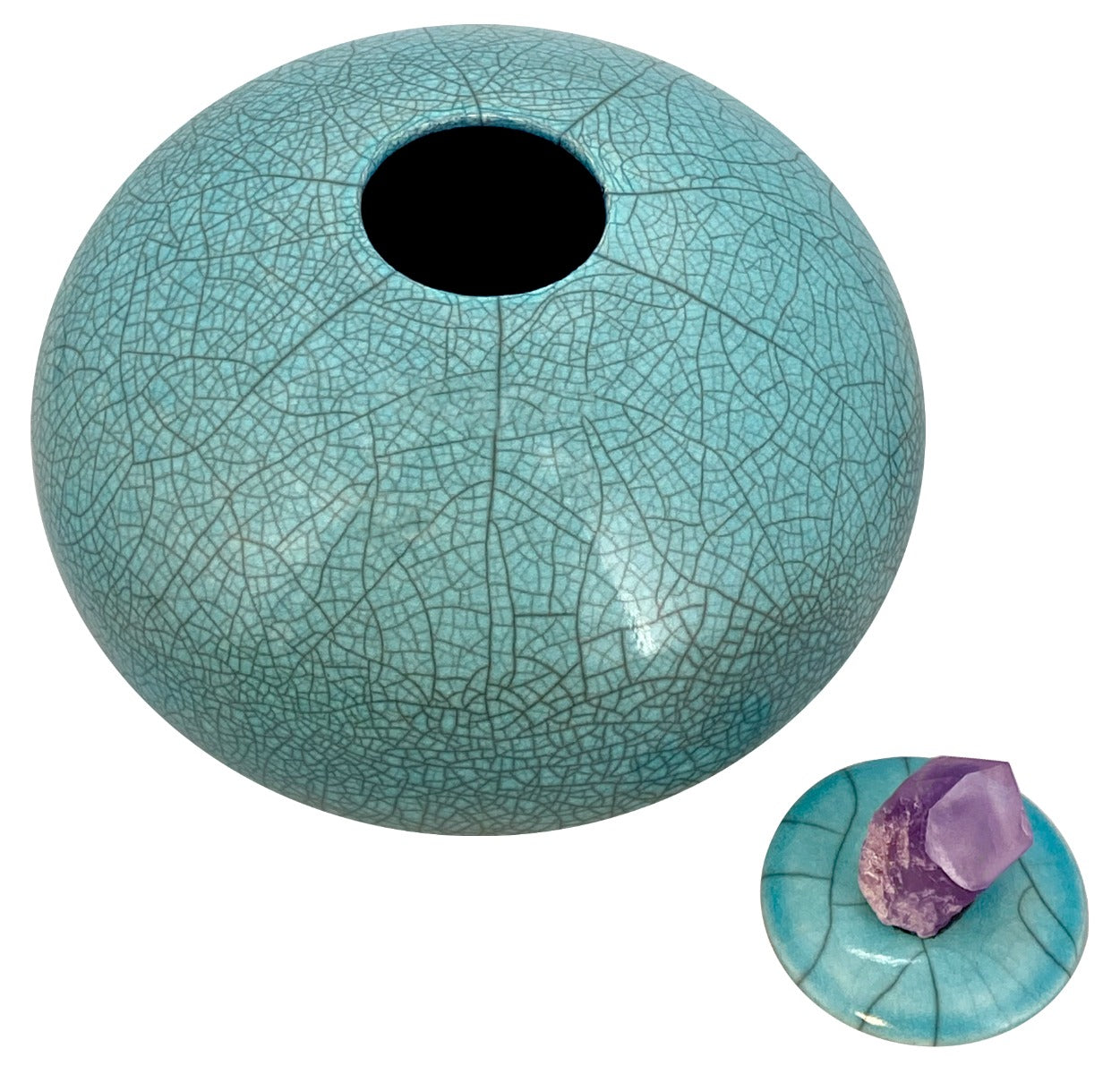 Peace & Love Turquoise Purple Crystal Raku Cremation Adult or Mini Urn - Personalization Option